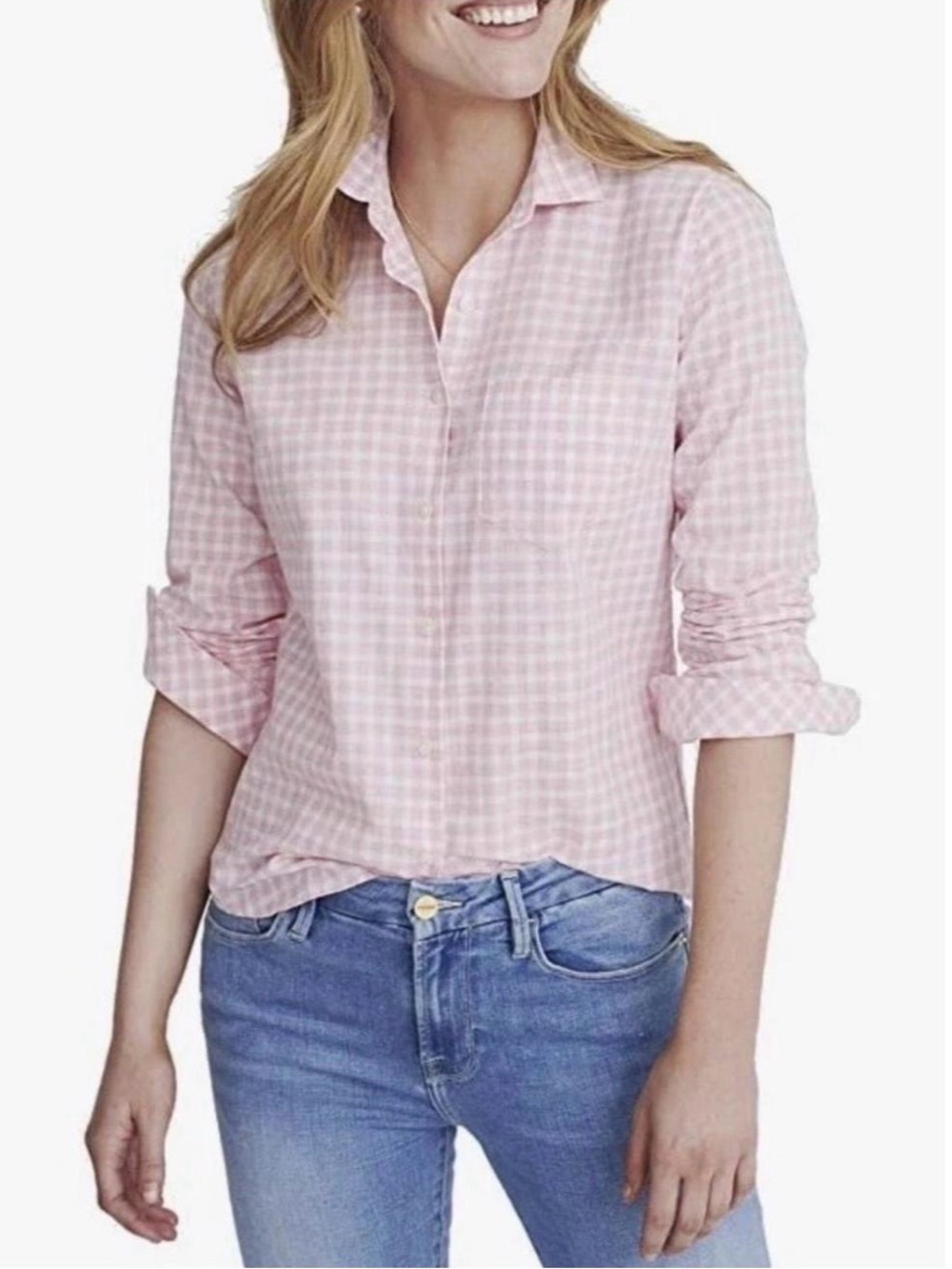 NWT Untuckit Women’s Calina Pink/White Gingham Long Sleeve Shirt Size 8